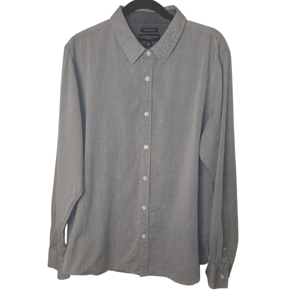 London Fog Men's Charcoal Gray Button Down Slim Fit Shirt Size XL